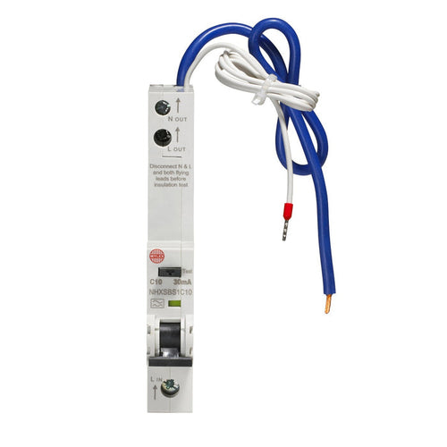 10A, 30mA 1P + Neutral C Curve 6kA Type A RCBO - Wylex NHXSBS1C10