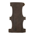 The 3-Buckle Archery Bracer from Valhalla Gear displayed flat. This armband is crafted from full grain leather, showcasing the handmade quality. The adjustable buckle straps provide a secure fit, making it an essential forearm protector for bow shooting practice.