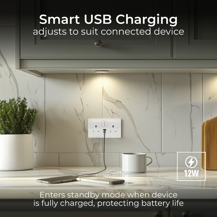 BG 822UAC12 Nexus White Moulded Double Switched Socket w/ USB A + C (12W)