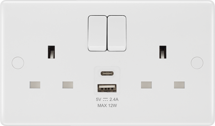 BG 822UAC12 Nexus White Moulded Double Switched Socket w/ USB A + C (12W)