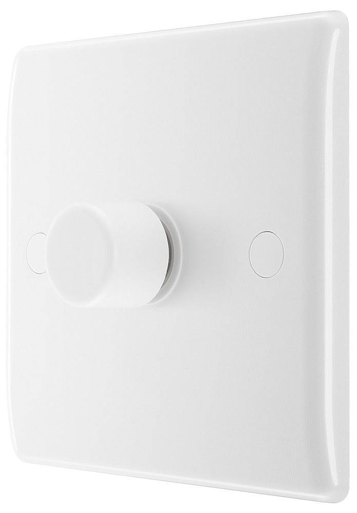 BG 881 Nexus White Moulded Intelligent 200W 1-Gang Dimmer Switch, 2-Way Push On-Off