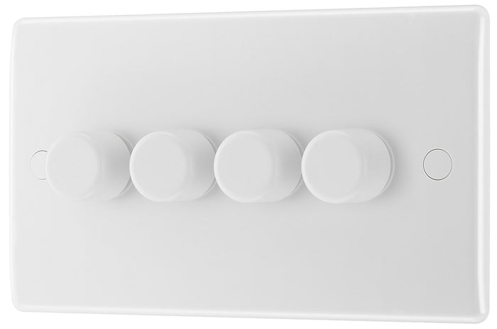 BG 884 Nexus White Moulded Intelligent 400W 4-Gang Dimmer Switch, 2-Way Push On-Off