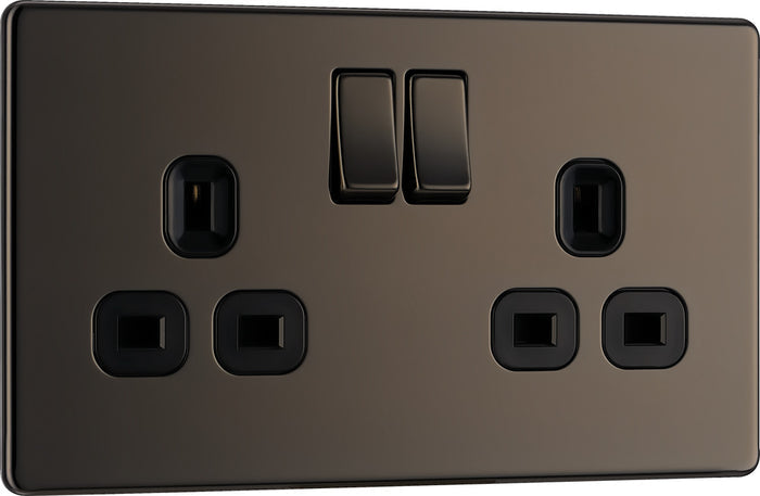 BG FBN22B Screwless Flatplate Black Nickel Double Switched 13A Power Socket