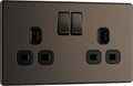BG FBN22B Screwless Flatplate Black Nickel Double Switched 13A Power Socket