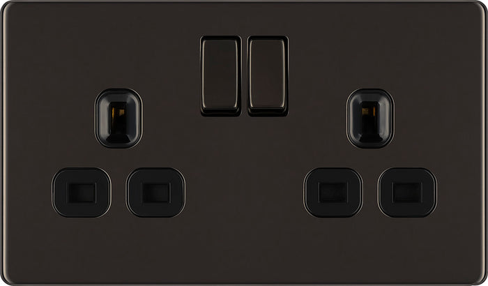 BG FBN22B Screwless Flatplate Black Nickel Double Switched 13A Power Socket