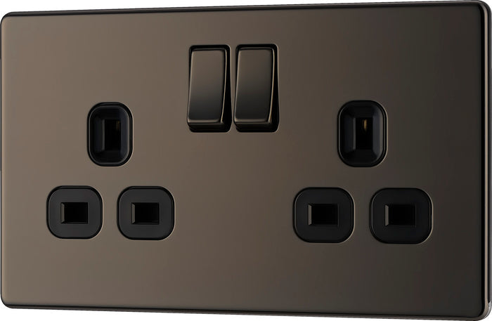 BG FBN22B Screwless Flatplate Black Nickel Double Switched 13A Power Socket