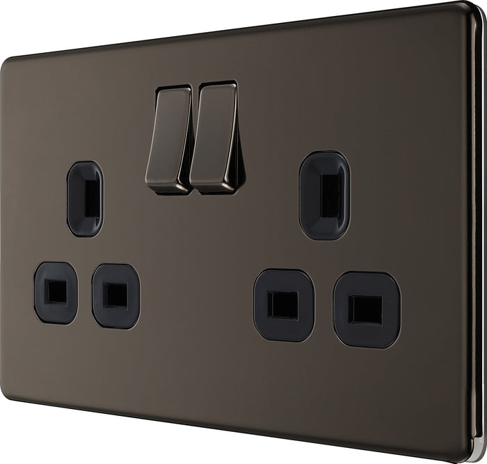 BG FBN22B Screwless Flatplate Black Nickel Double Switched 13A Power Socket