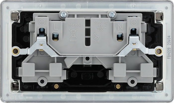 BG FBN22B Screwless Flatplate Black Nickel Double Switched 13A Power Socket