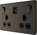 BG FBN22UAC22B Screwless Flatplate Black Nickel Double Switched Single Pole Socket with USB A+C (22W)
