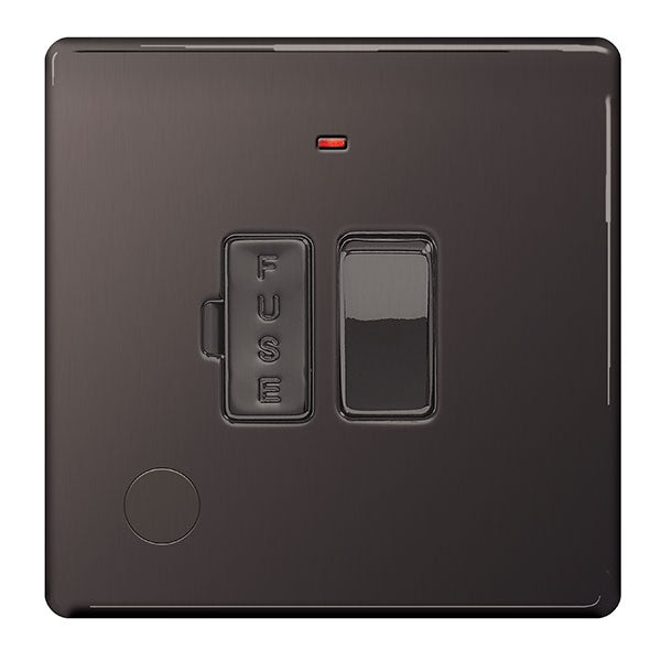 BG FBN53 Screwless Flatplate  Swi. 13A Fused Conn. Unit w- Neon & Flex Outlet in Black Nickel