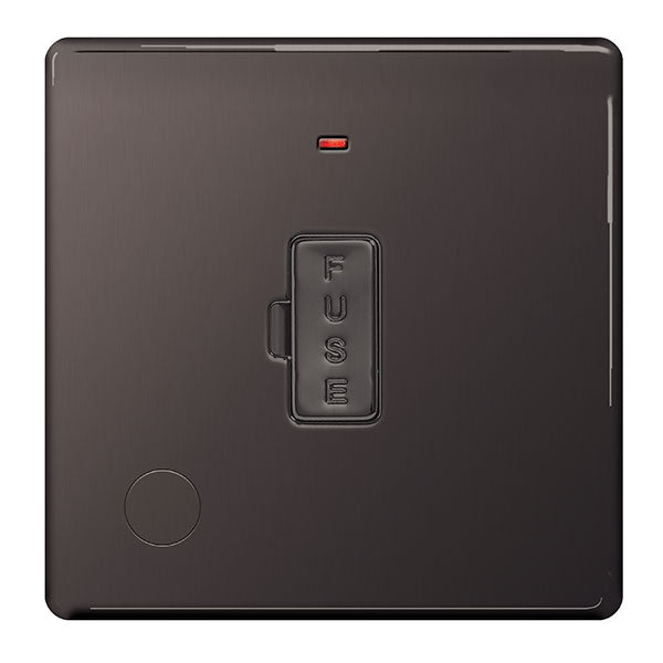 BG FBN55 Screwless Flatplate Unswi. 13A Fused Conn. Unit w- Neon & Flex Outlet in Black Nickel