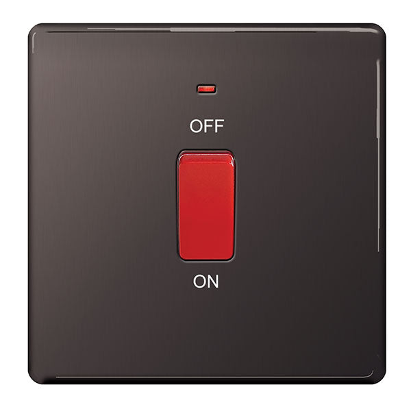BG FBN74 Screwless Flatplate Black Nickel 45A Square Cooker Control Unit, With Power Indicator