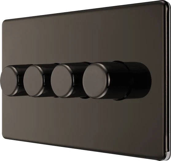 BG FBN84 Screwless Flatplate Black Nickel Intelligent  400W 4-Gang Dimmer Switch, 2-Way Push On-Off