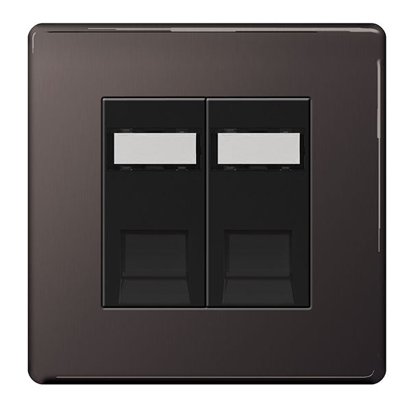 BG FBNRJ452 Screwless Flatplate Black Nickel 2 Gang RJ45 Socket with ID Window