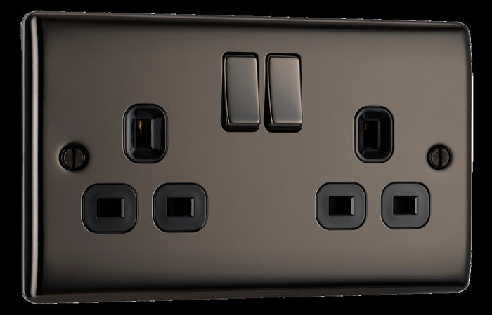 BG NBN22B Nexus Metal Black Nickel Double Switched 13A Power Socket