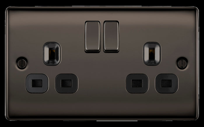 BG NBN22B Nexus Metal Black Nickel Double Switched 13A Power Socket