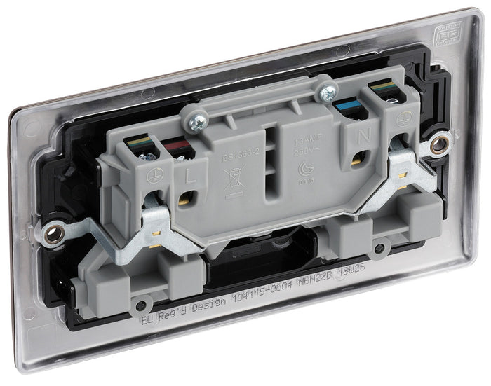 BG NBN22B Nexus Metal Black Nickel Double Switched 13A Power Socket