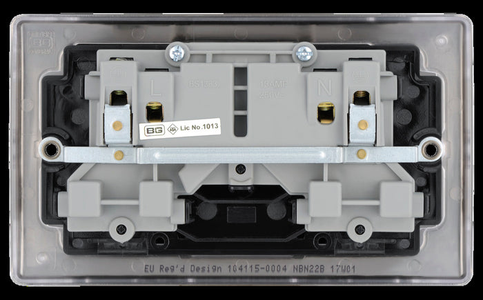 BG NBN22B Nexus Metal Black Nickel Double Switched 13A Power Socket