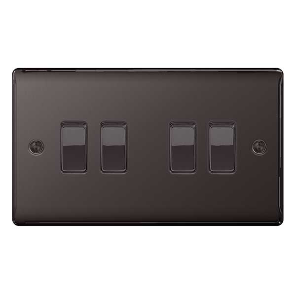 BG NBN44 Nexus Metal Black Nickel Quadruple Switch, 10Ax 2 Way