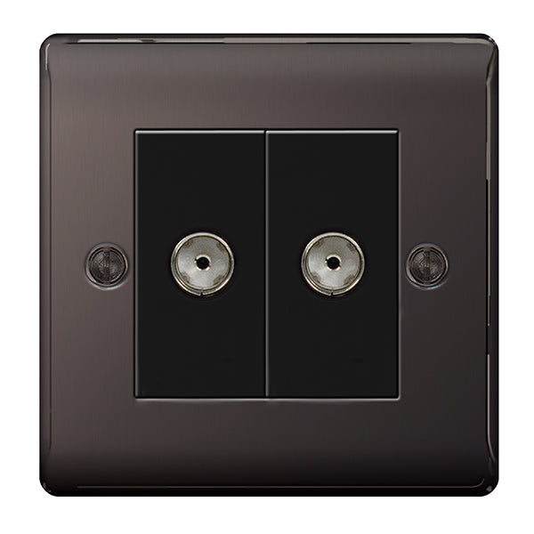 BG NBN61 Nexus Metal Black Nickel Twin Socket for Tv or FM Co-Axial Aerial Connection