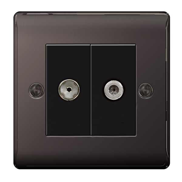 BG NBN65 Nexus Metal Black Nickel Twin Satellite + Co-Axial Aerial Socket