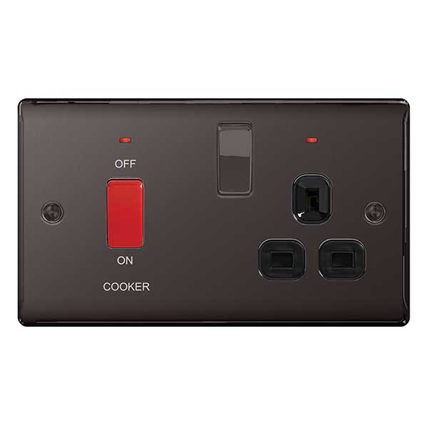 BG NBN70B Nexus Metal Black Nickel 45A Cook. Control Unit w- Swi. 13A Power Skt. + Neon