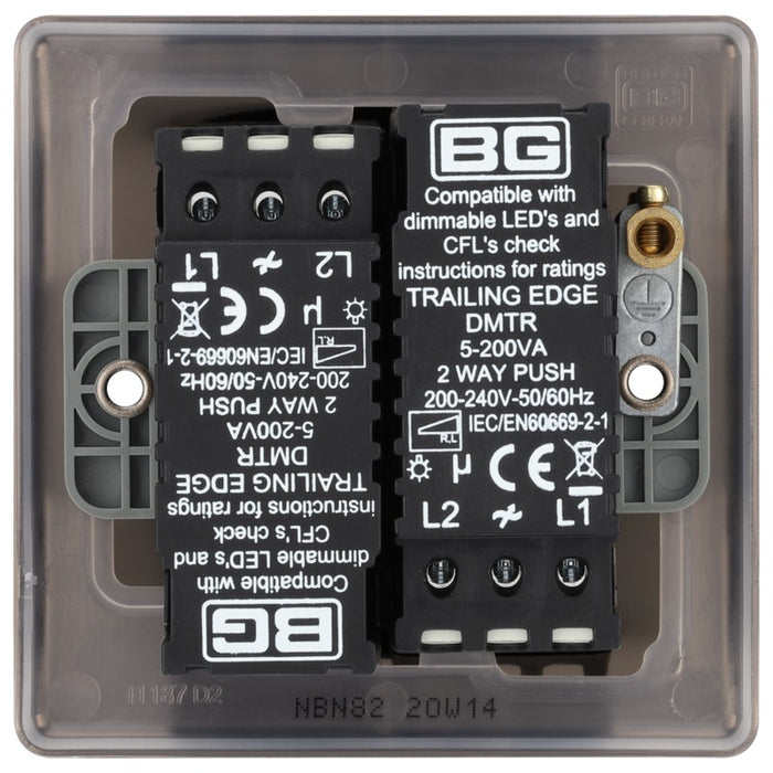 BG NBN82 Nexus Metal Black Nickel Intelligent 400W Double Dimmer Switch, 2-Way Push On-Off