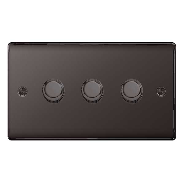 BG NBN83 Nexus Metal Black Nickel Intelligent 400W Triple Dimmer Switch, 2-Way Push On-Off