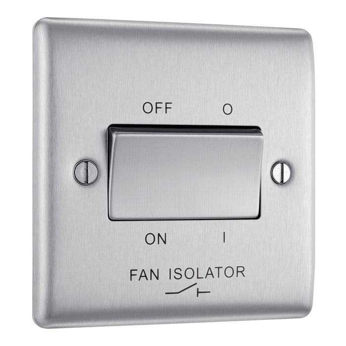 BG NBS15 Nexus Metal Brushed Steel Triple Pole Fan Isolator Switch, 10A