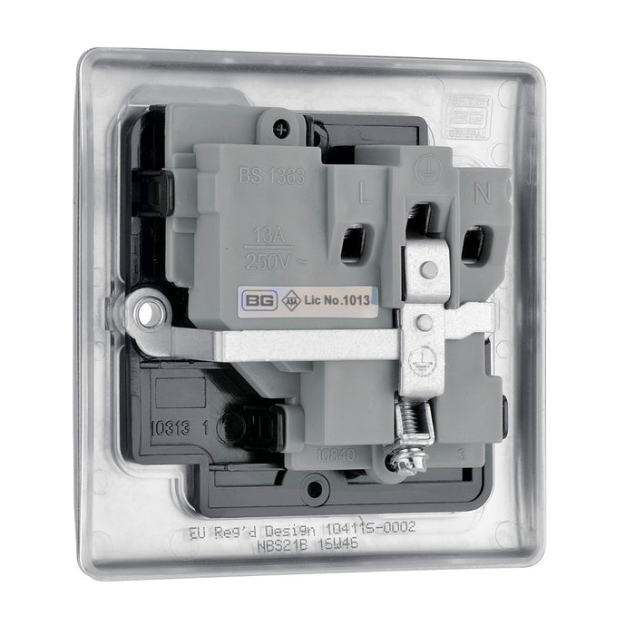 BG NBS21B Nexus Metal Brushed Steel Single Switched 13A Power Socket