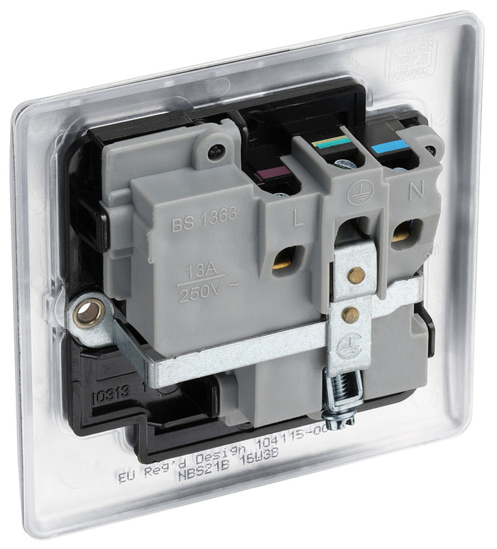 BG NBS21B Nexus Metal Brushed Steel Single Switched 13A Power Socket