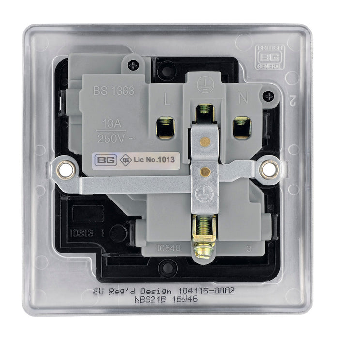BG NBS21B Nexus Metal Brushed Steel Single Switched 13A Power Socket