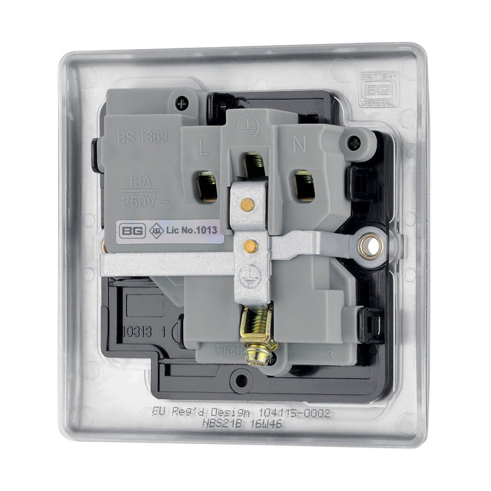 BG NBS21B Nexus Metal Brushed Steel Single Switched 13A Power Socket