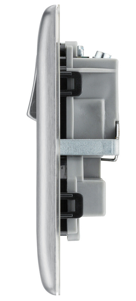 BG NBS22B Nexus Metal Brushed Steel Double Switched 13A Power Socket