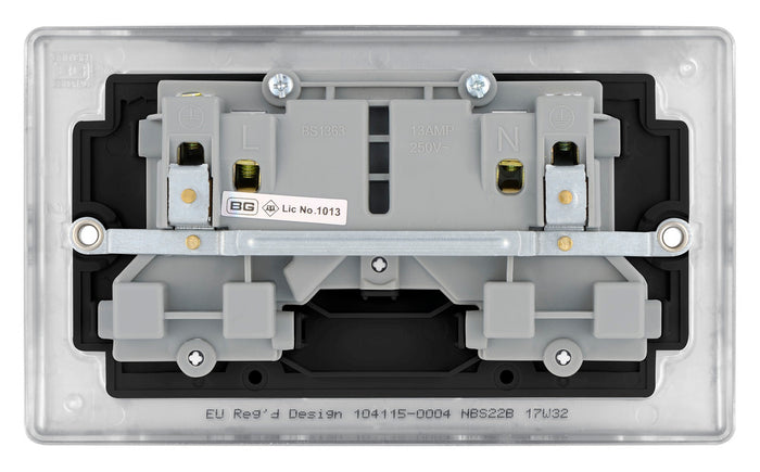 BG NBS22B Nexus Metal Brushed Steel Double Switched 13A Power Socket