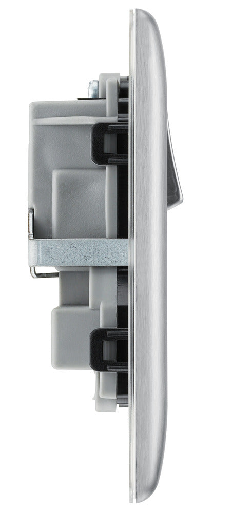 BG NBS22B Nexus Metal Brushed Steel Double Switched 13A Power Socket