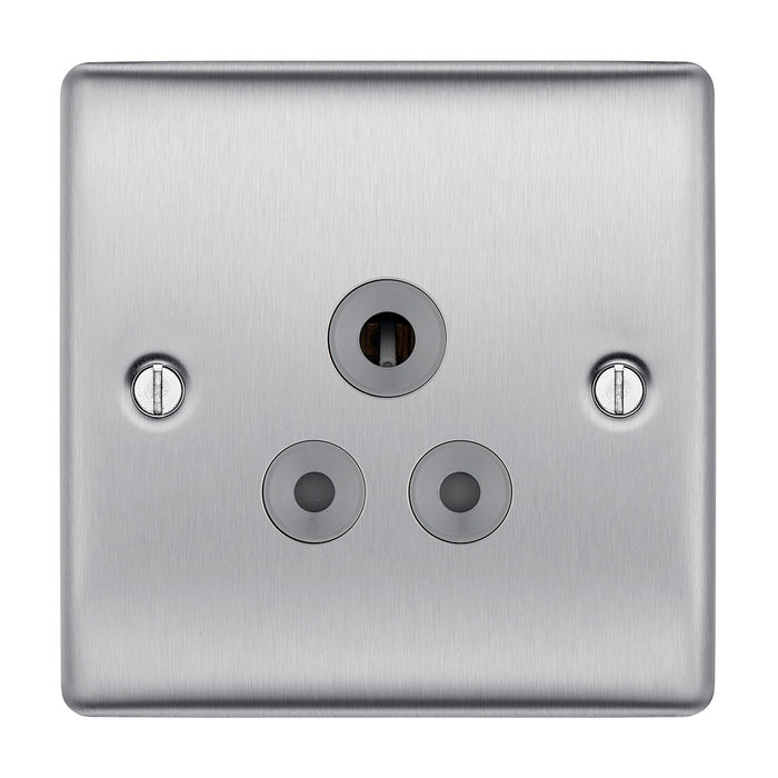 BG NBS29G Nexus Metal Brushed Steel Single Round Pin Unswitched 5A Socket