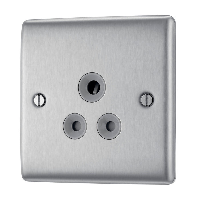 BG NBS29G Nexus Metal Brushed Steel Single Round Pin Unswitched 5A Socket