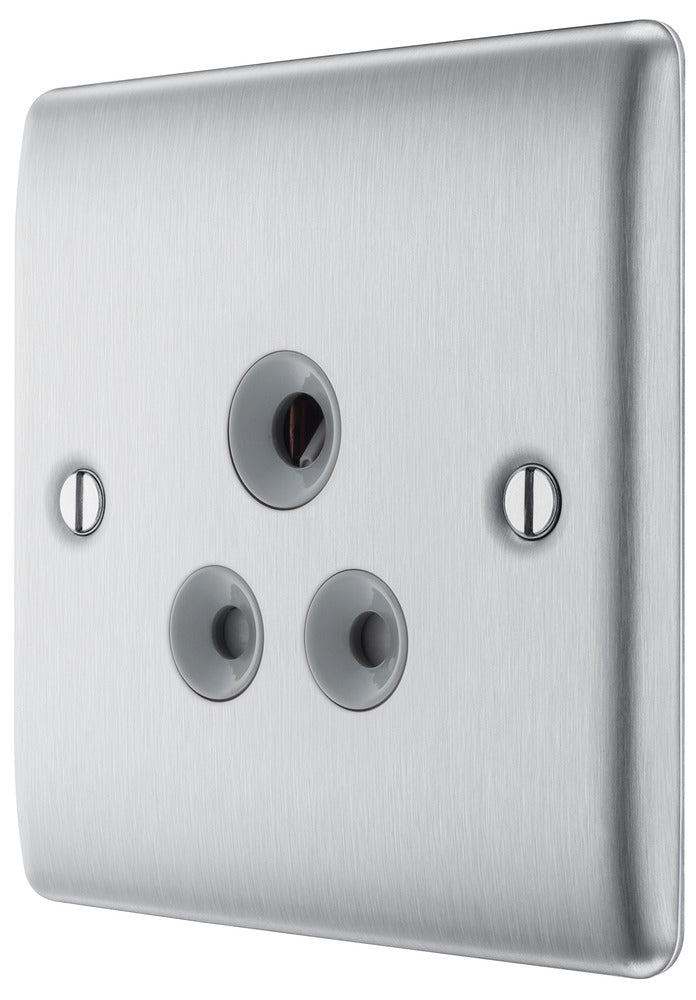 BG NBS29G Nexus Metal Brushed Steel Single Round Pin Unswitched 5A Socket