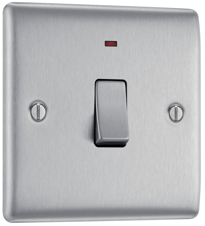 BG NBS31 Nexus Metal Brushed Steel Single Switch, 20A With Power Indicator