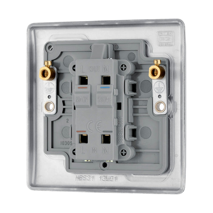 BG NBS31 Nexus Metal Brushed Steel Single Switch, 20A With Power Indicator