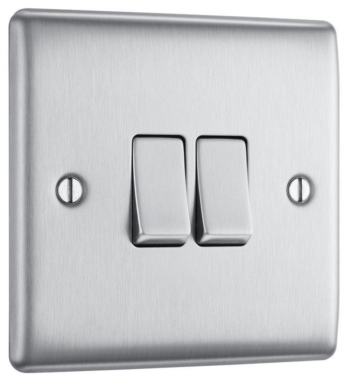 BG NBS42 Nexus Metal Brushed Steel Double Switch, 10Ax 2 Way