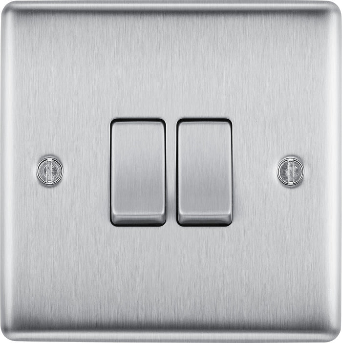 BG NBS42 Nexus Metal Brushed Steel Double Switch, 10Ax 2 Way