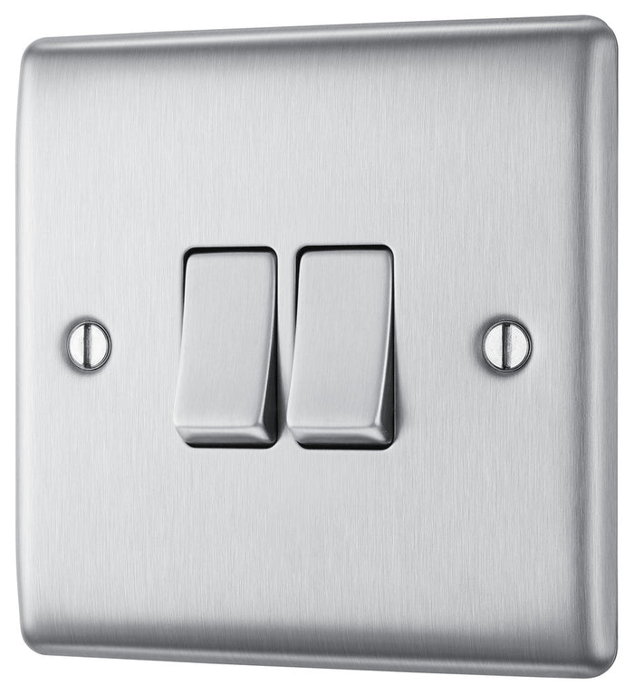 BG NBS42 Nexus Metal Brushed Steel Double Switch, 10Ax 2 Way