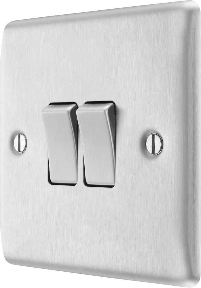 BG NBS42 Nexus Metal Brushed Steel Double Switch, 10Ax 2 Way