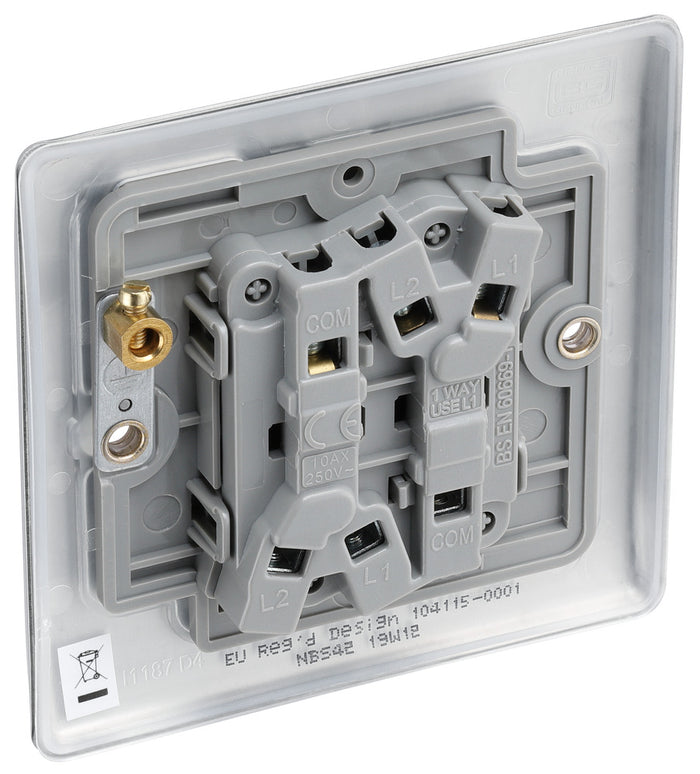 BG NBS42 Nexus Metal Brushed Steel Double Switch, 10Ax 2 Way