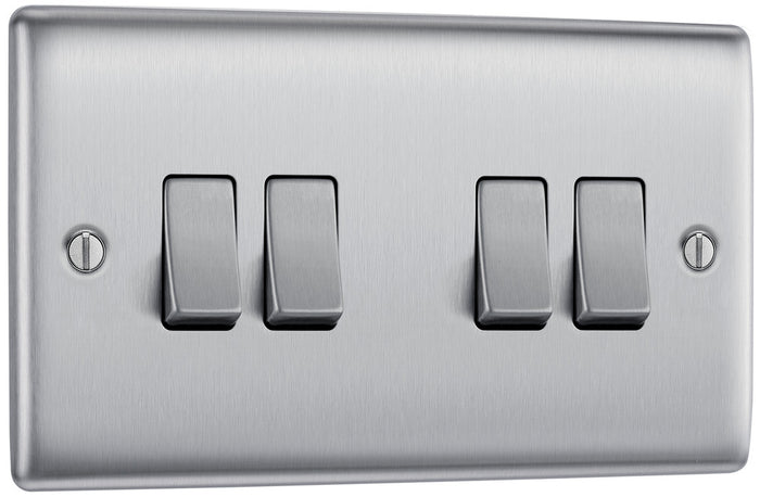 BG NBS44 Nexus Metal Brushed Steel Quadruple Switch, 10Ax 2 Way