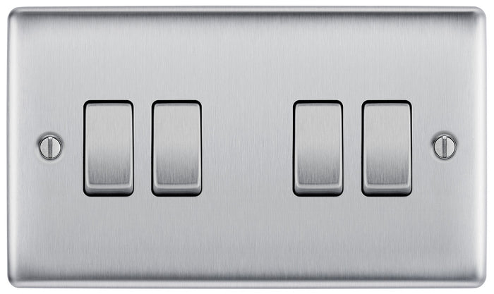 BG NBS44 Nexus Metal Brushed Steel Quadruple Switch, 10Ax 2 Way