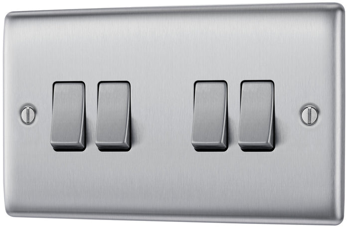 BG NBS44 Nexus Metal Brushed Steel Quadruple Switch, 10Ax 2 Way