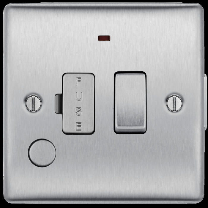 BG NBS53 Nexus Metal Brushed Steel Swi. 13A Fused Conn. Unit, w- Neon & Cable Outlet